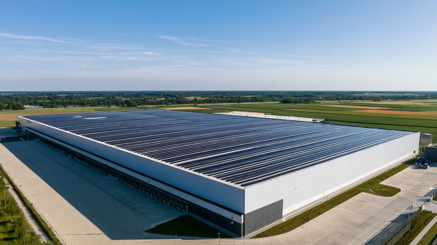 Logistikhalle mit Solaranlage bei Sonnenschein